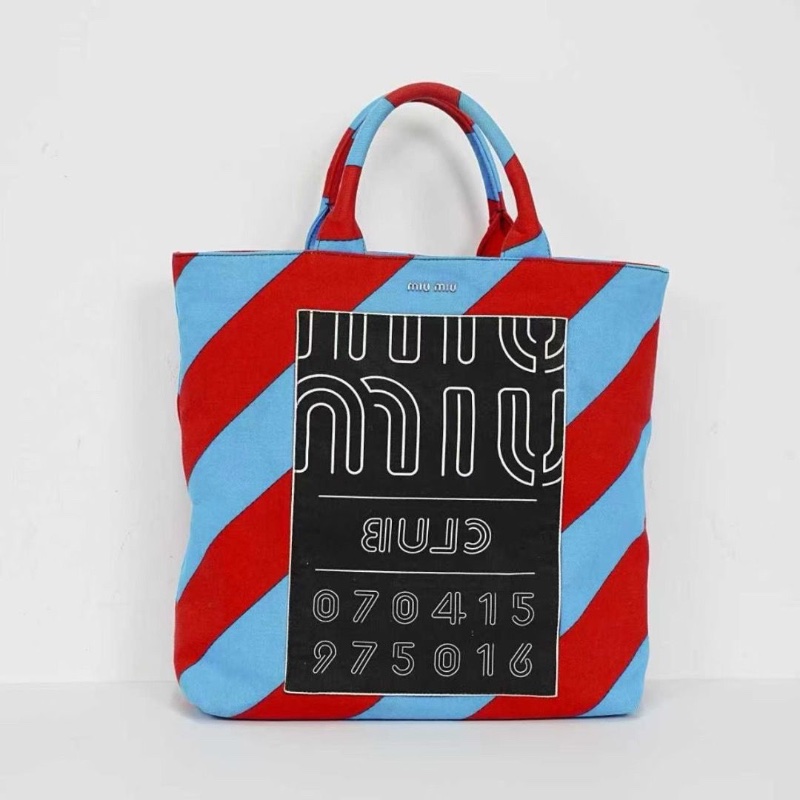 Miumiu 紅藍拼色手提包購物袋 帆布包32*12*33 95新 配件塵袋-1