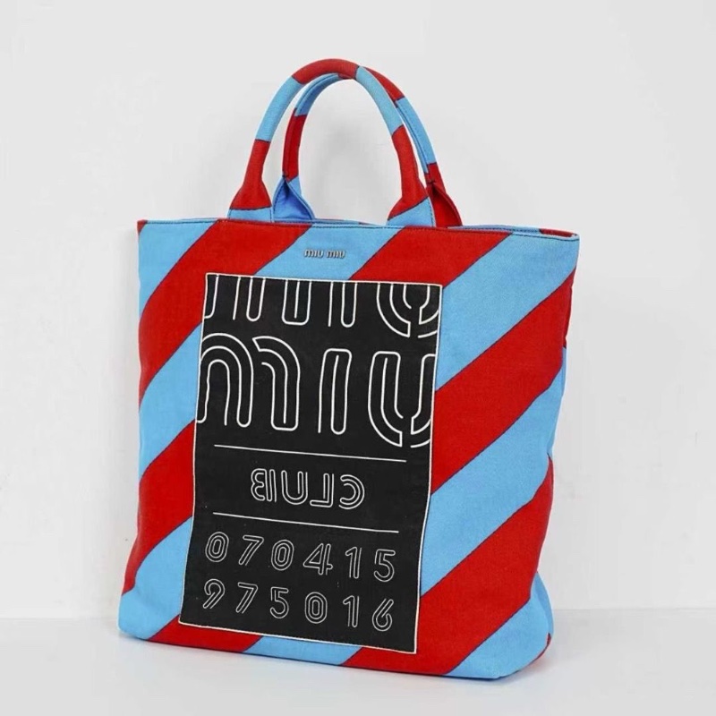 Miumiu 紅藍拼色手提包購物袋 帆布包32*12*33 95新 配件塵袋-4