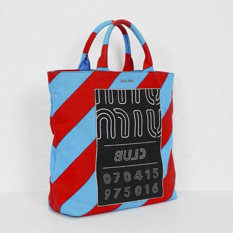 Miumiu 紅藍拼色手提包購物袋 帆布包32*12*33 95新 配件塵袋-5