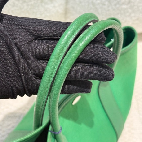 🌈Hermes💚Garden party 30💚竹子綠色帆布拼皮銀扣🌈99新🌟gardenparty30🌟gardenparty🌟花園包🌟愛馬仕🌟-4