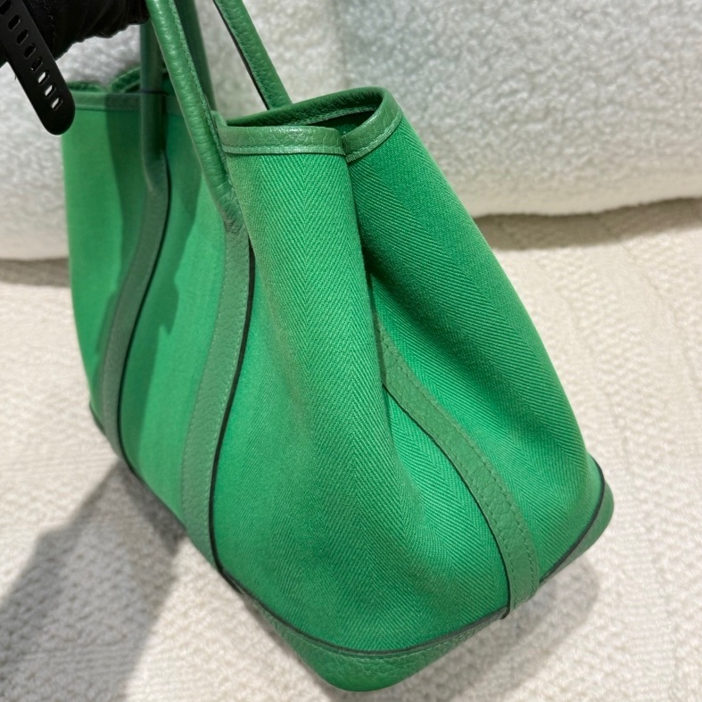 🌈Hermes💚Garden party 30💚竹子綠色帆布拼皮銀扣🌈99新🌟gardenparty30🌟gardenparty🌟花園包🌟愛馬仕🌟-6