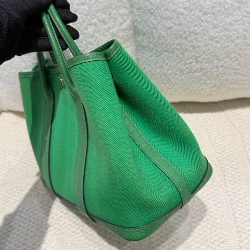🌈Hermes💚Garden party 30💚竹子綠色帆布拼皮銀扣🌈99新🌟gardenparty30🌟gardenparty🌟花園包🌟愛馬仕🌟-7