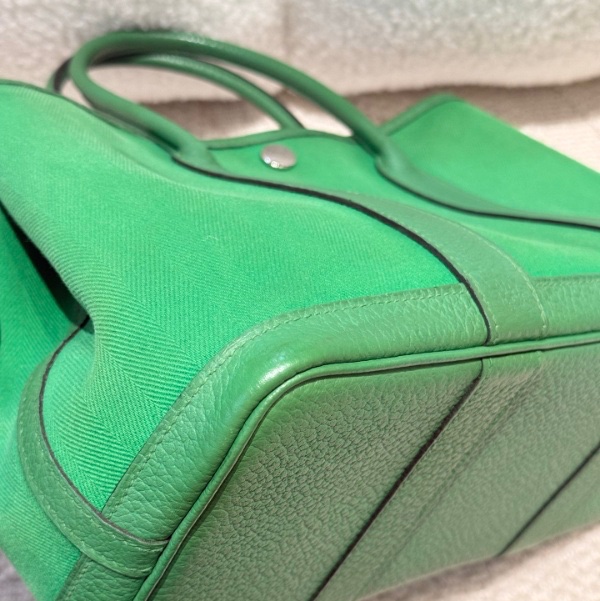 🌈Hermes💚Garden party 30💚竹子綠色帆布拼皮銀扣🌈99新🌟gardenparty30🌟gardenparty🌟花園包🌟愛馬仕🌟-8