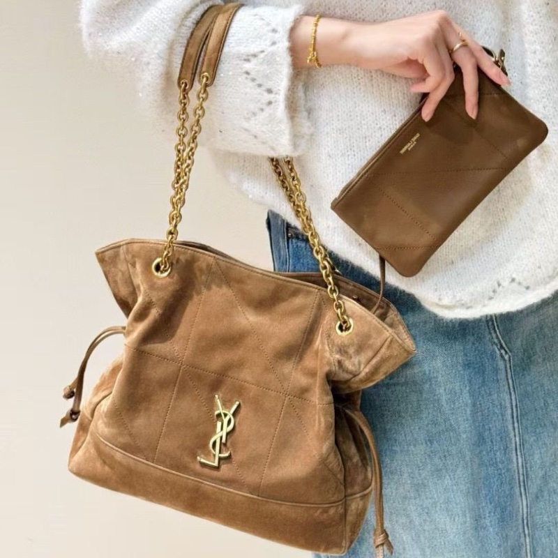 YSL Jamie 棕色 麂皮 福袋 托特包 黃金小號3030*8*28.5cm  9新 配件子袋 購證 塵袋 盒子-0