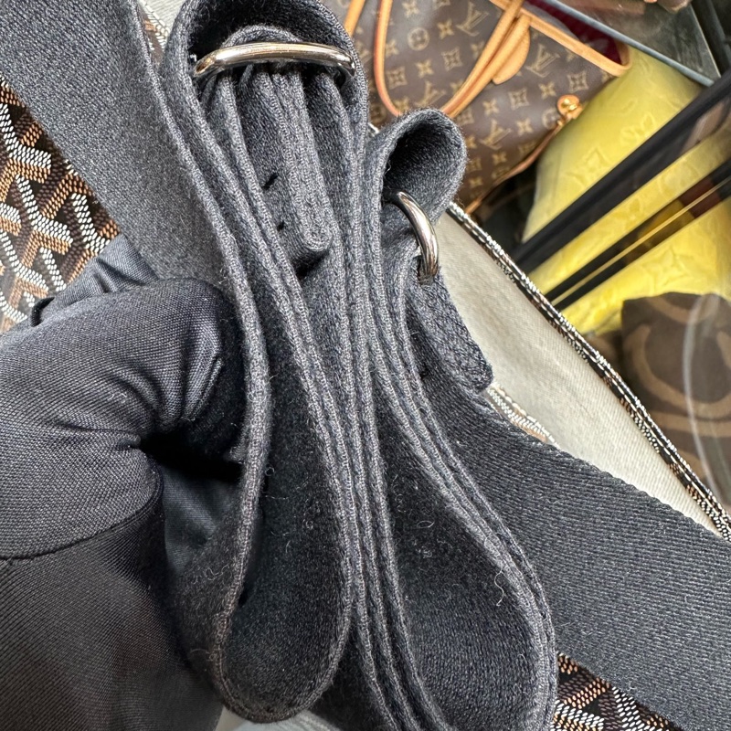 Goyard戈雅焦糖色Capetien帆布拼皮老花滿印翻蓋郵差包 23 編碼-5