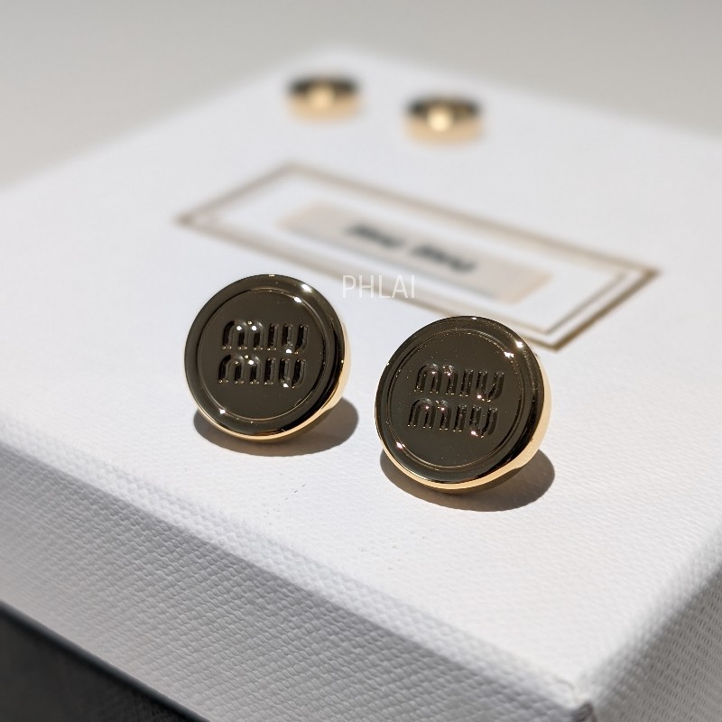 Miu Miu 經典Logo 金屬耳環 (金色)-3