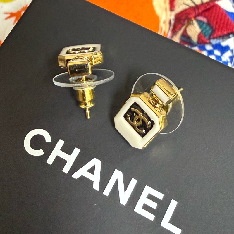 Chanel 香水雙C耳環 黑白-3