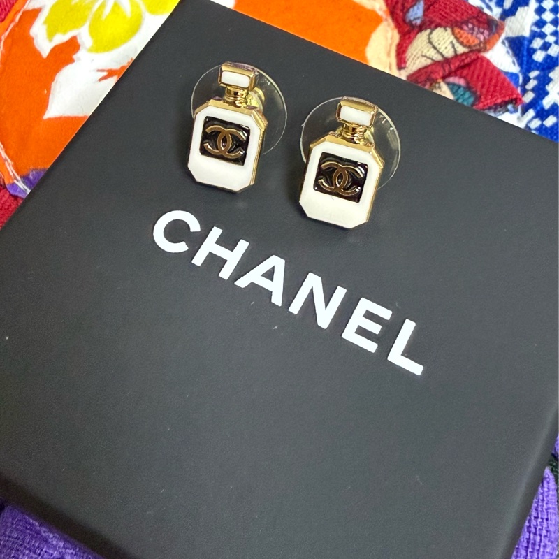 Chanel 香水雙C耳環 黑白-4