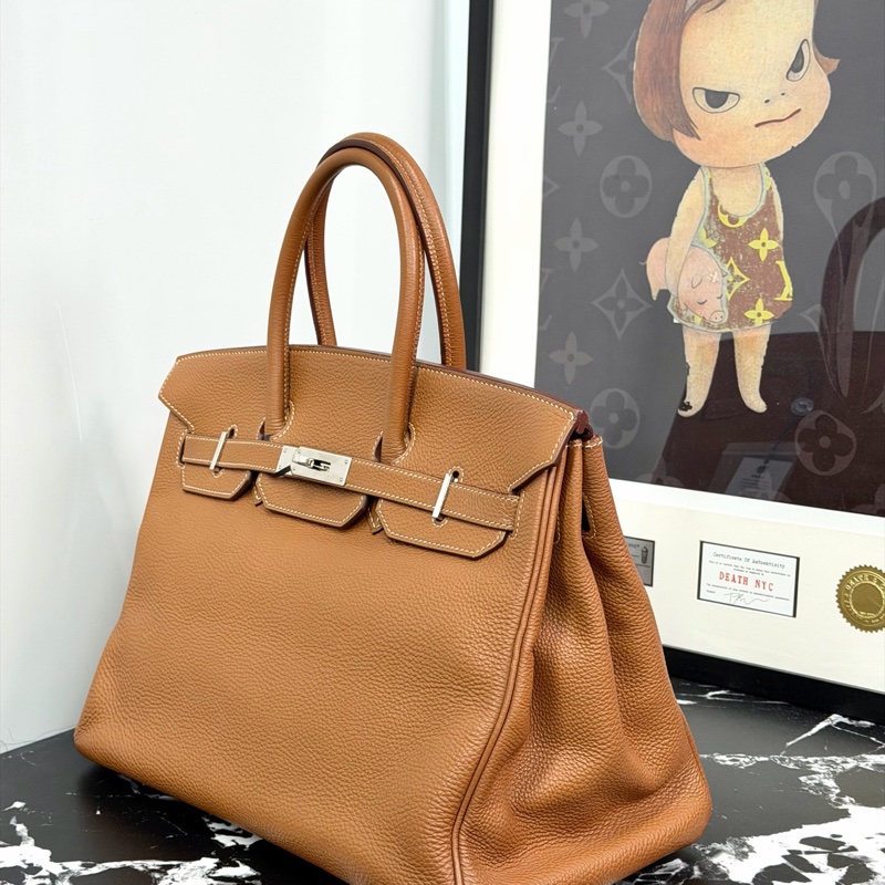 Hermes 愛馬仕 birkin35 bk35 金棕 銀扣-3