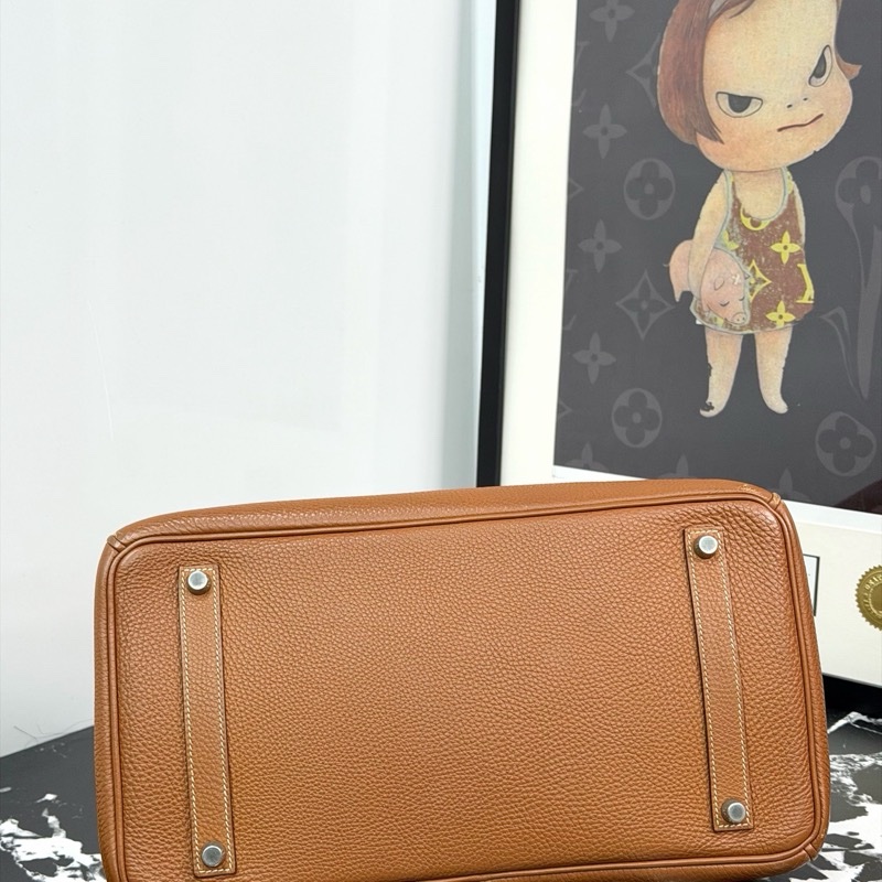 Hermes 愛馬仕 birkin35 bk35 金棕 銀扣-9
