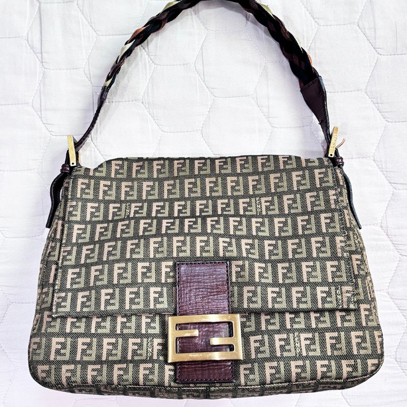 FENDI 少見 編織背帶 雙色老花 腋下包 綠 Vintage-0