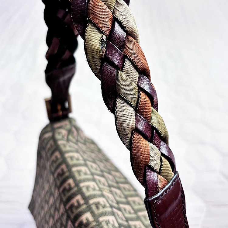 FENDI 少見 編織背帶 雙色老花 腋下包 綠 Vintage-2