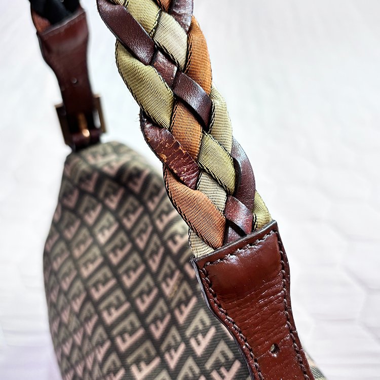 FENDI 少見 編織背帶 雙色老花 腋下包 綠 Vintage-4