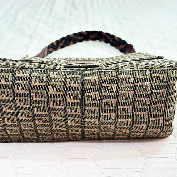 FENDI 少見 編織背帶 雙色老花 腋下包 綠 Vintage-9