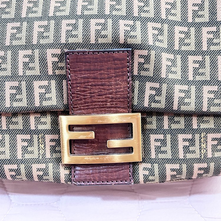 FENDI 少見 編織背帶 雙色老花 腋下包 綠 Vintage-12