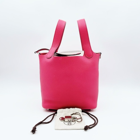 99新 Hermes愛馬仕 菜籃子Picotin Lock 18銀扣 唇膏粉 tc皮