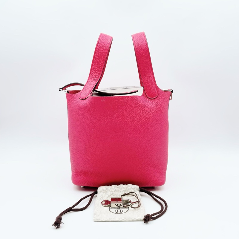 99新 Hermes愛馬仕 菜籃子Picotin Lock 18銀扣 唇膏粉 tc皮-0