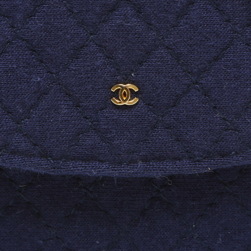 香奈兒棉質迷你手拿包項鍊單肩包海軍藍-8