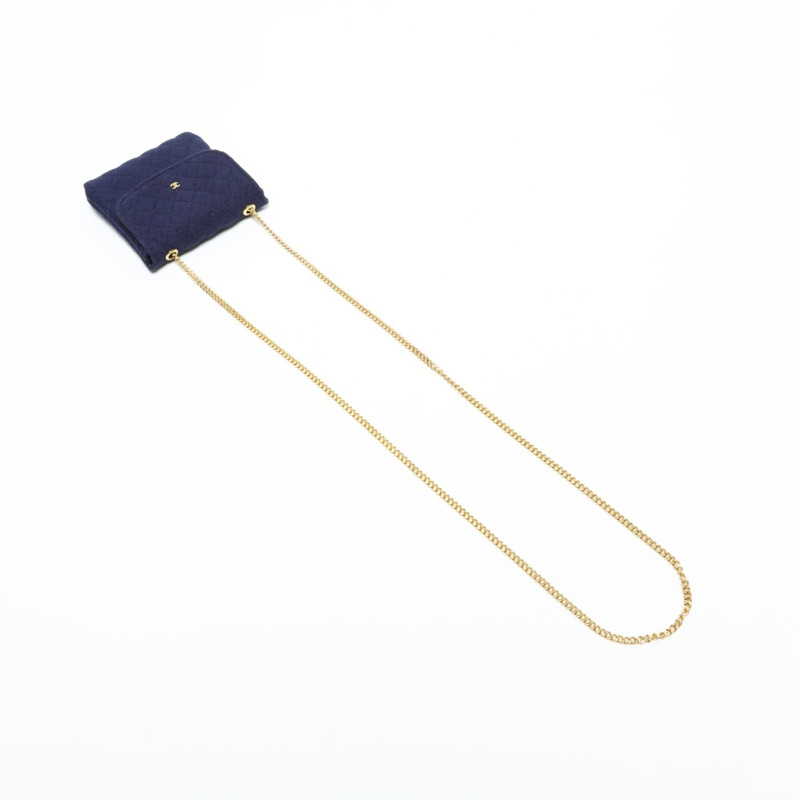香奈兒棉質迷你手拿包項鍊單肩包海軍藍-9