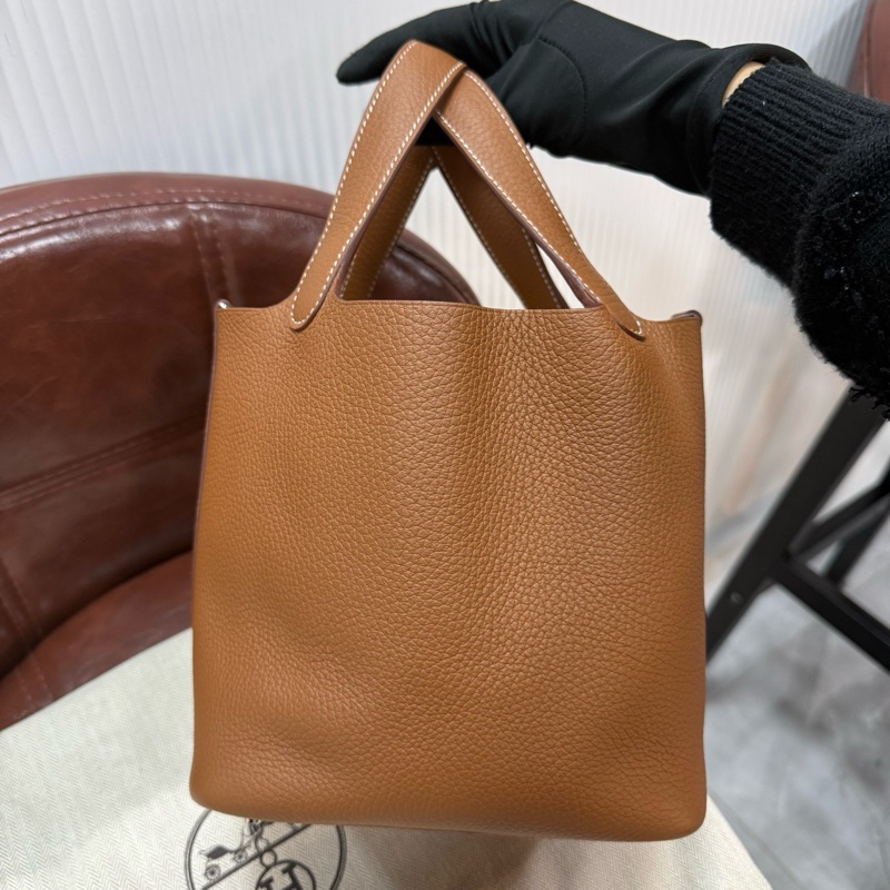 99新HERMES 愛馬仕 Picotin 18 小號菜籃子 金棕 銀扣 TC皮-1