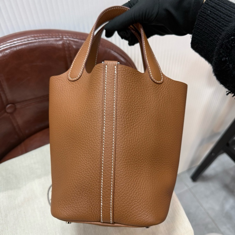 99新HERMES 愛馬仕 Picotin 18 小號菜籃子 金棕 銀扣 TC皮-2