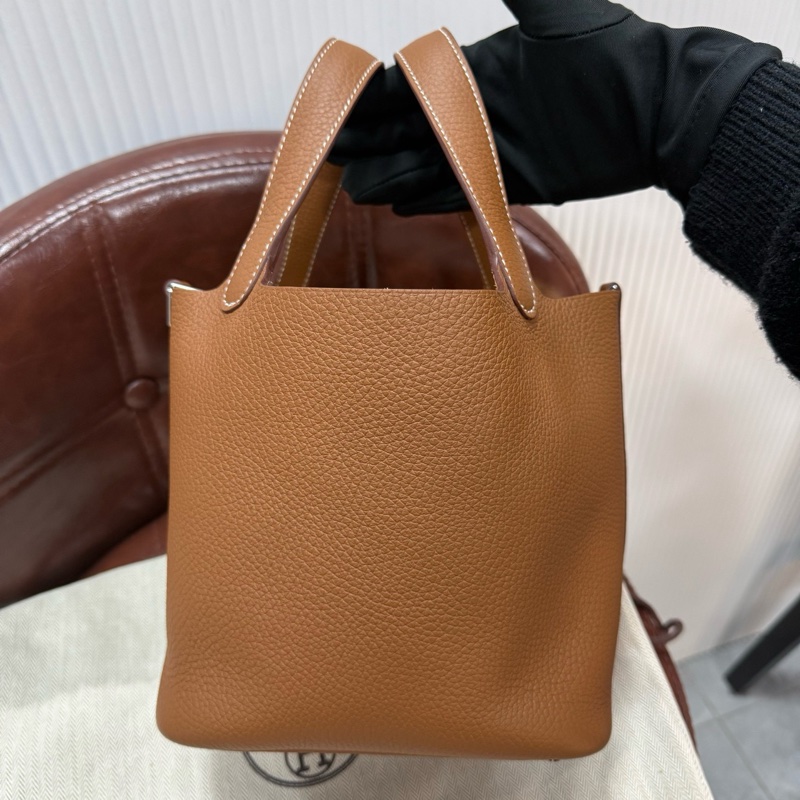 99新HERMES 愛馬仕 Picotin 18 小號菜籃子 金棕 銀扣 TC皮-4