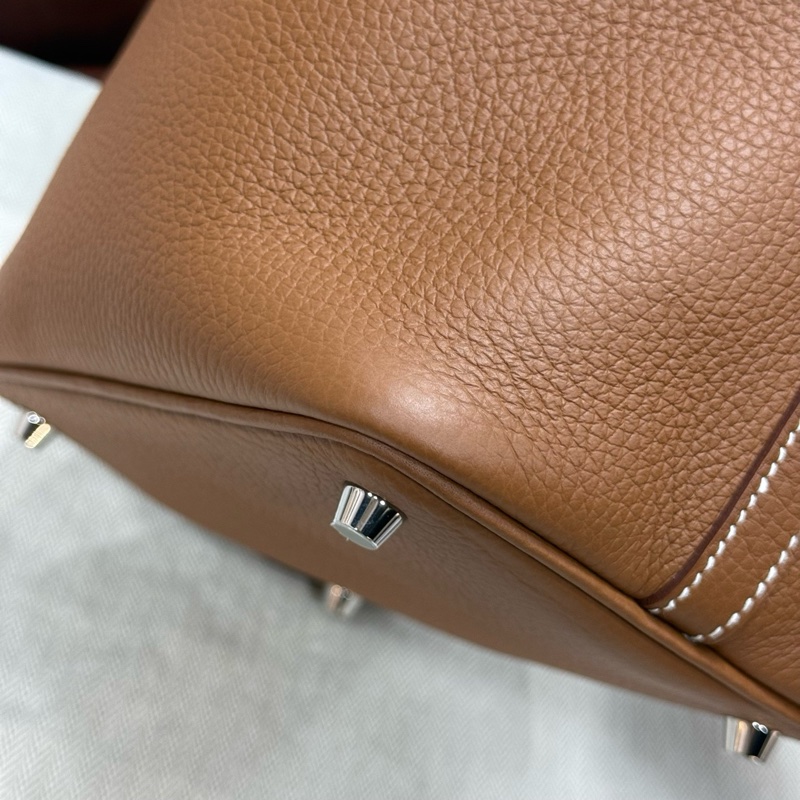 99新HERMES 愛馬仕 Picotin 18 小號菜籃子 金棕 銀扣 TC皮-5