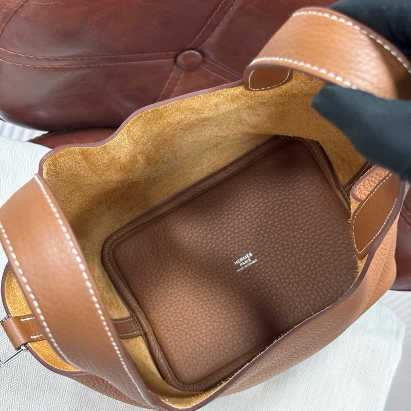 99新HERMES 愛馬仕 Picotin 18 小號菜籃子 金棕 銀扣 TC皮-6