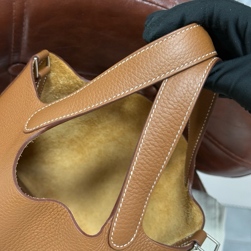 99新HERMES 愛馬仕 Picotin 18 小號菜籃子 金棕 銀扣 TC皮-7