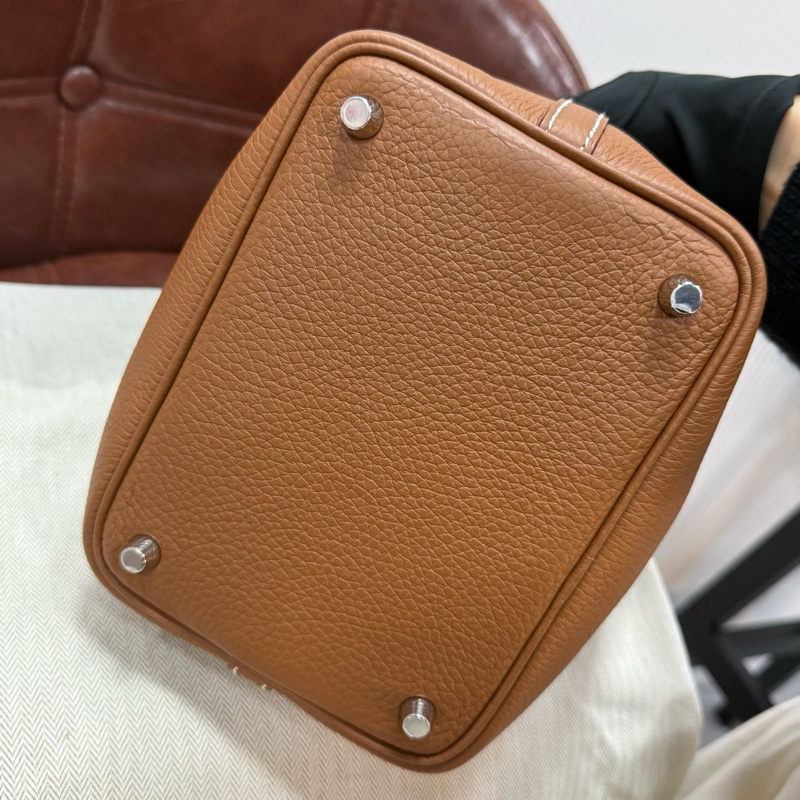 99新HERMES 愛馬仕 Picotin 18 小號菜籃子 金棕 銀扣 TC皮-10