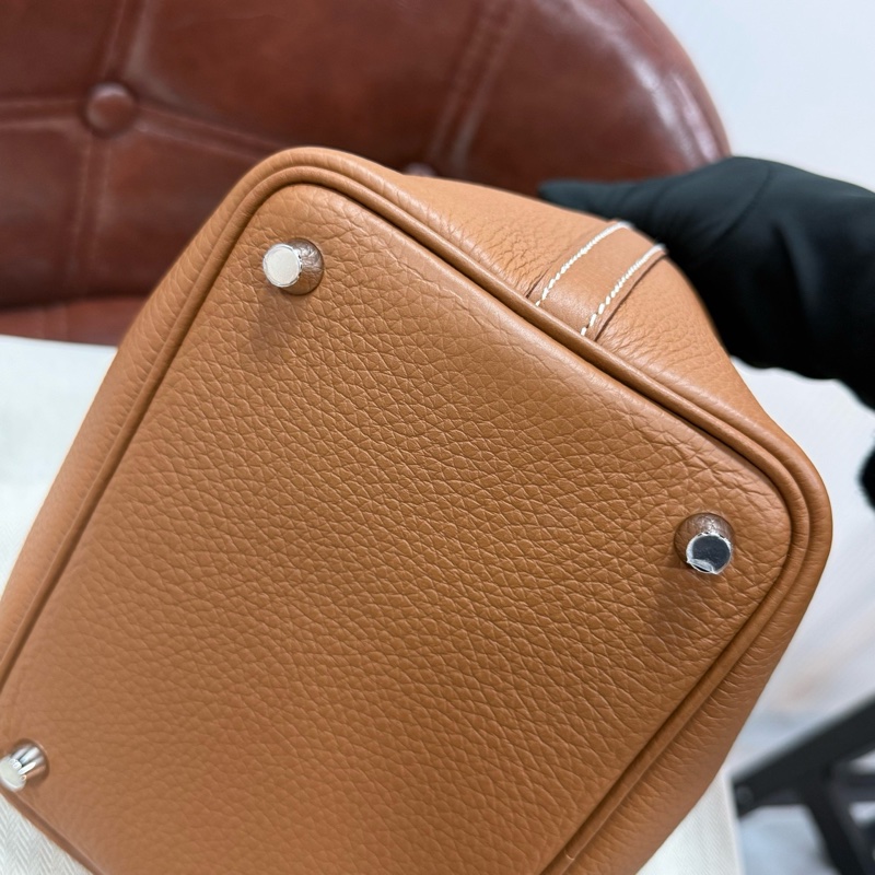 99新HERMES 愛馬仕 Picotin 18 小號菜籃子 金棕 銀扣 TC皮-11