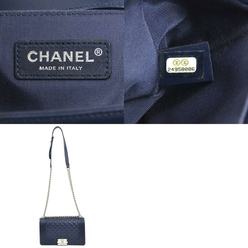 香奈兒 Boy Chanel 女士單肩包,皮革材質,海軍藍和銀色,貨號:r10964j-4