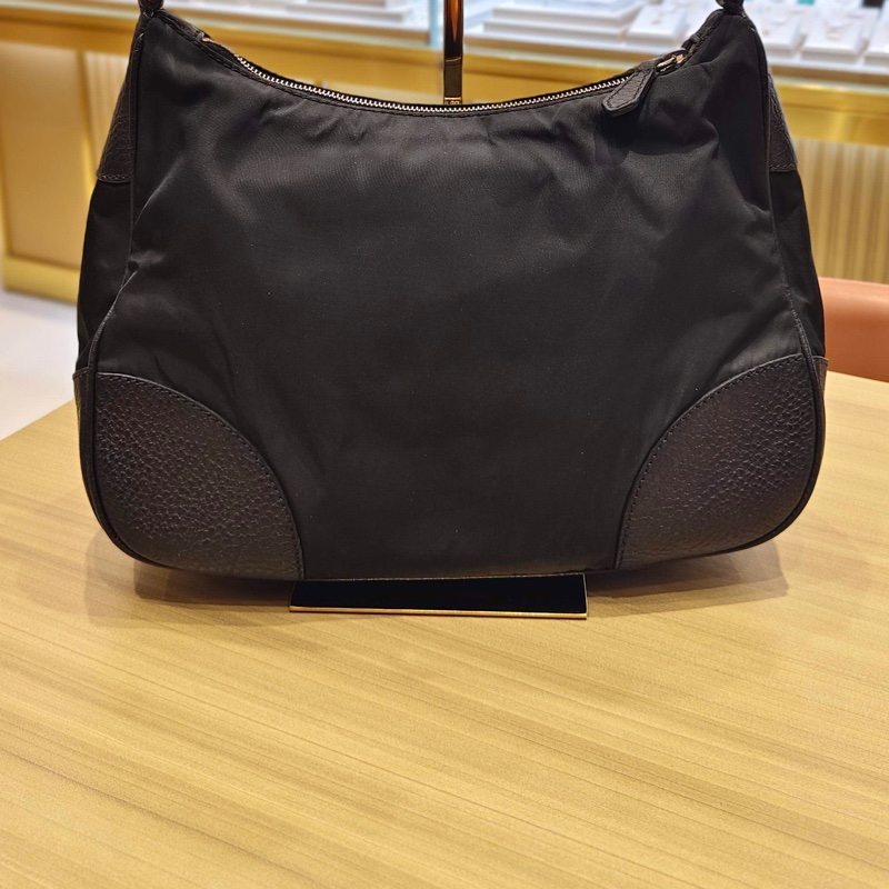 普拉達 Prada 黑銀尼龍拼皮機車hobo腋下包，🈚附件-6