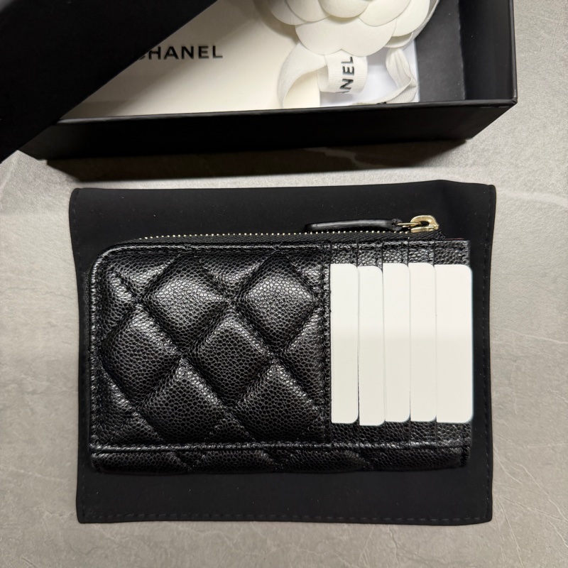 全新🖤Chanel L型荔枝紋牛皮淡金扣零錢卡包|晶片款-2