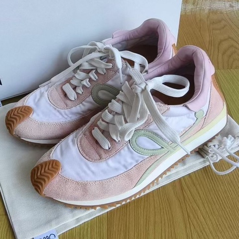 LOEWE羅意威 Flow Runner 圓頭系帶 德訓鞋 低幫 生活休閒鞋 女款 粉色37码