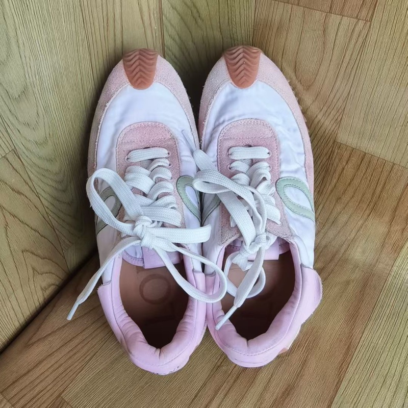 LOEWE羅意威 Flow Runner 圓頭系帶 德訓鞋 低幫 生活休閒鞋 女款 粉色37码-4
