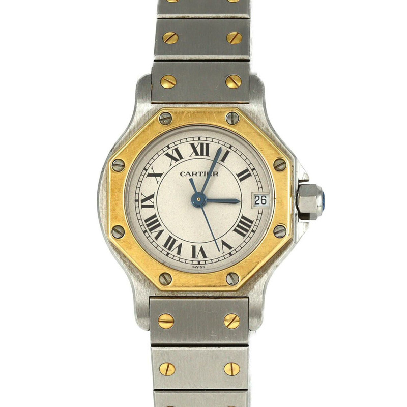 卡地亞 Santos Octagon SM 雙色 W2001683 SSxYG 石英錶-0