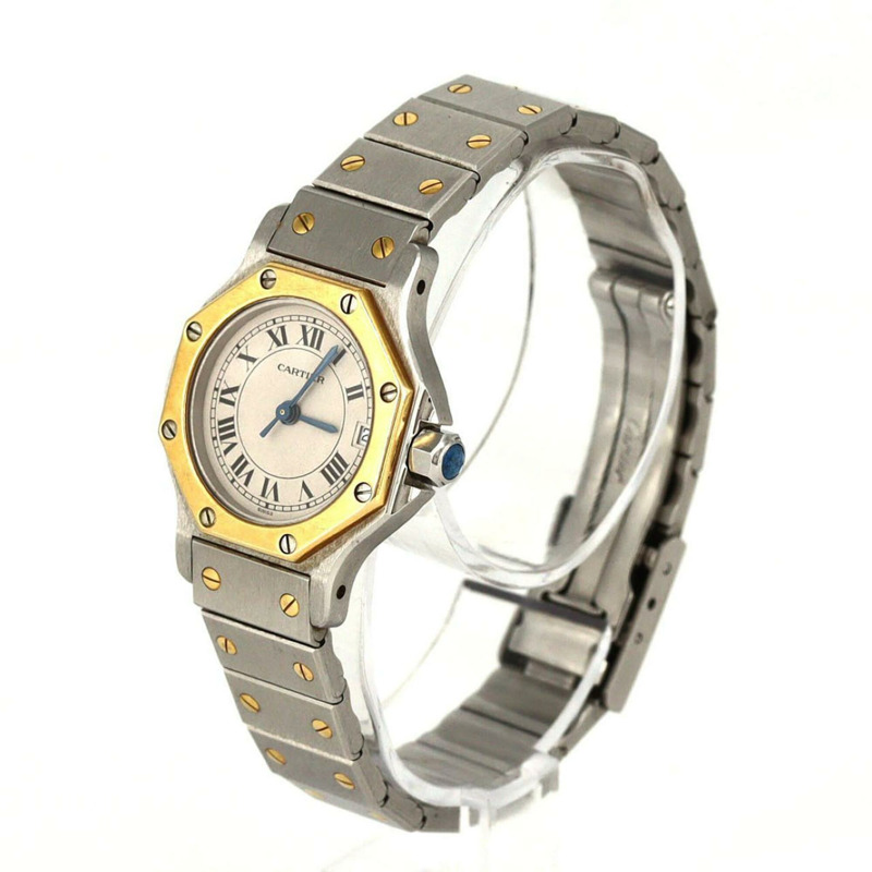 卡地亞 Santos Octagon SM 雙色 W2001683 SSxYG 石英錶-1