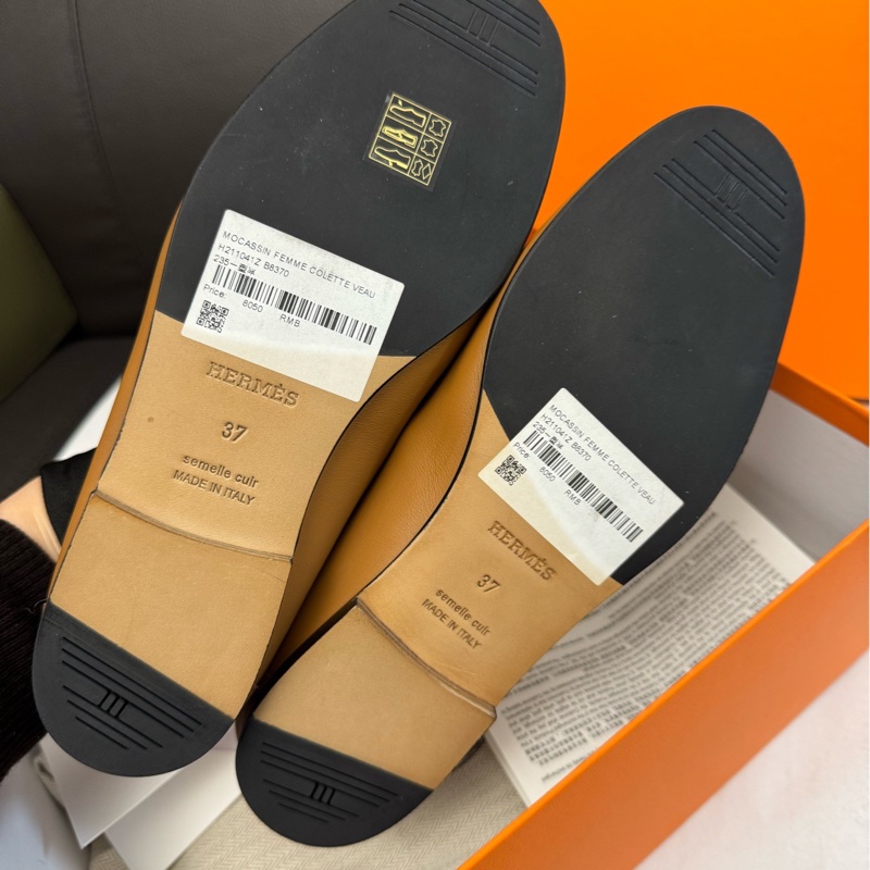 閒置未使用 愛馬仕/Hermes  樂福鞋 37 碼 放置痕跡 介意勿拍-4