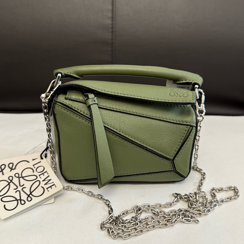99新loewe羅意威牛油果綠puzzle nano幾何包超迷你鏈條斜挎包手提包-0