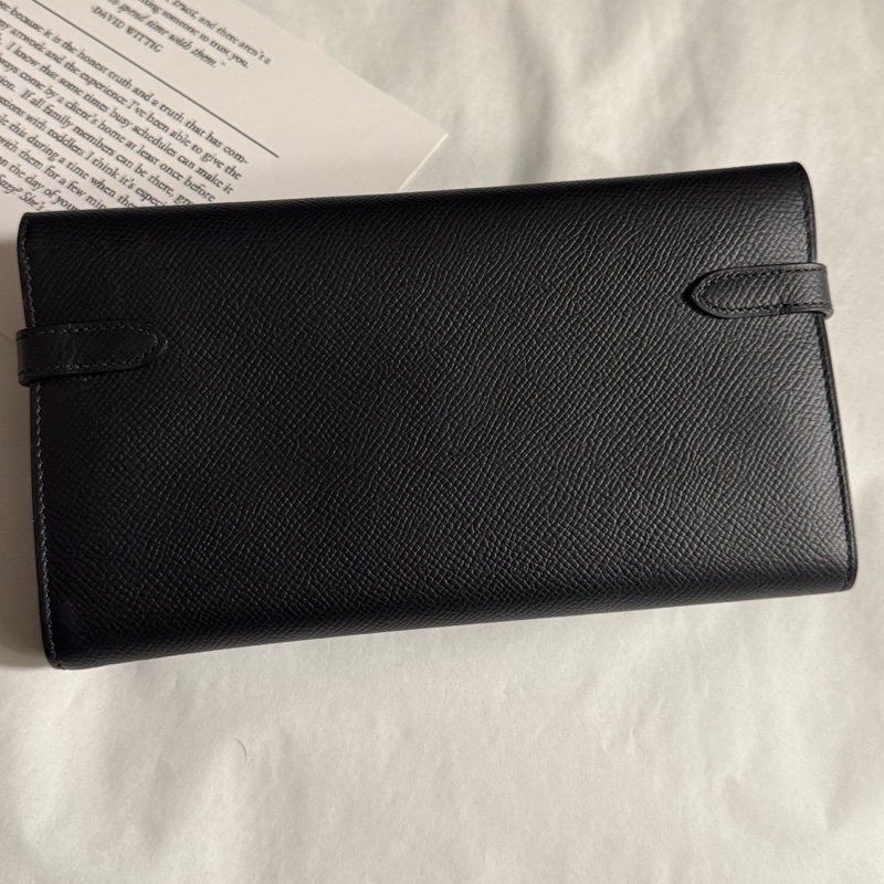 99新Hermes愛馬仕  五金有膜 黑金Kelly long長款錢包 可配肩帶斜挎 A刻 E皮-1