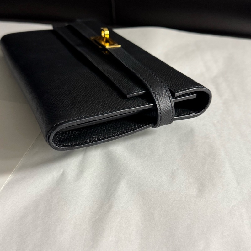 99新Hermes愛馬仕  五金有膜 黑金Kelly long長款錢包 可配肩帶斜挎 A刻 E皮-2