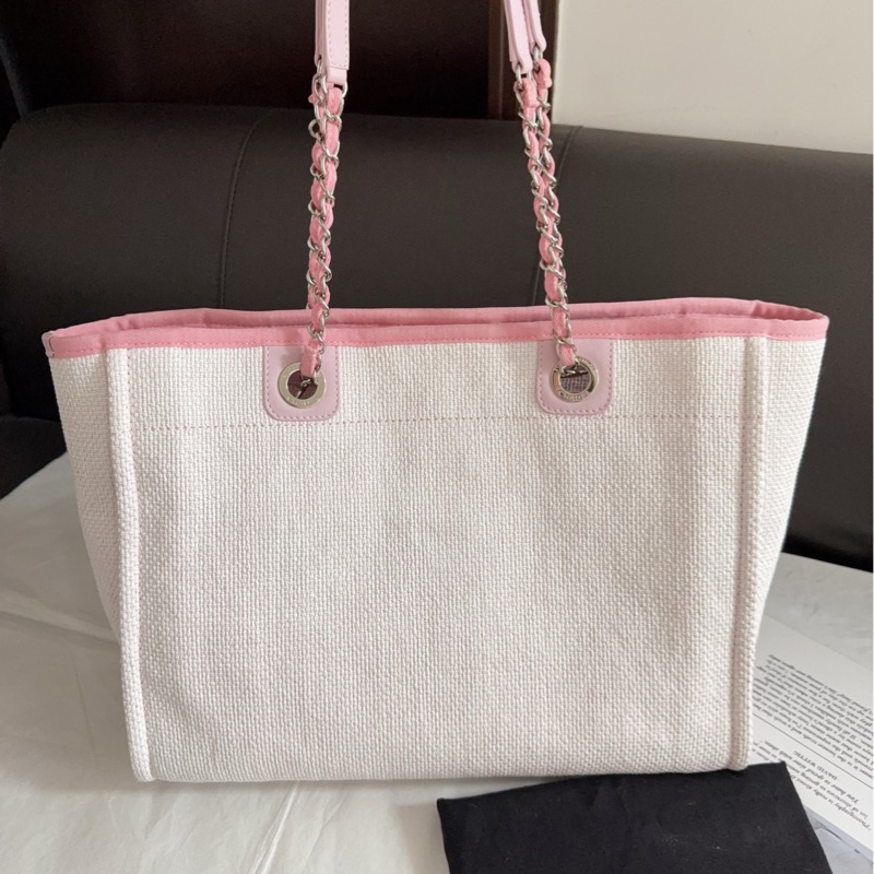 Chanel香奈兒小號購物包淡粉色銀扣沙灘包單肩包 21開有卡-2