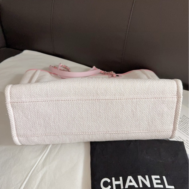 Chanel香奈兒小號購物包淡粉色銀扣沙灘包單肩包 21開有卡-6