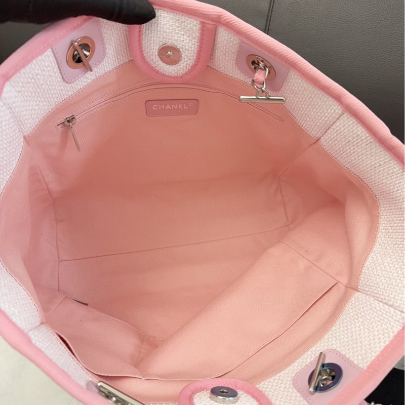 Chanel香奈兒小號購物包淡粉色銀扣沙灘包單肩包 21開有卡-8