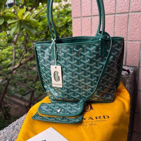 閒置新品GOYARD綠色全皮雙面mini tote托特包購物袋