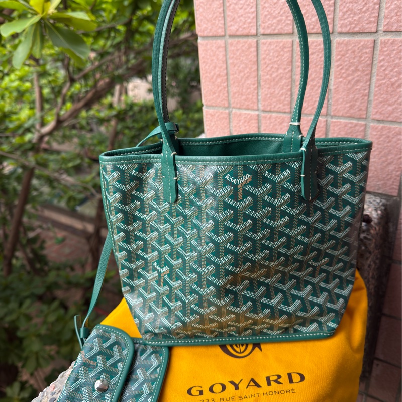 閒置新品GOYARD綠色全皮雙面mini tote托特包購物袋-1