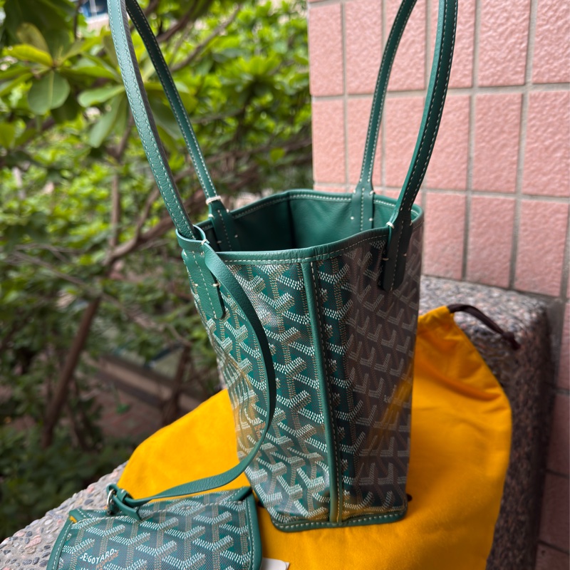 閒置新品GOYARD綠色全皮雙面mini tote托特包購物袋-12