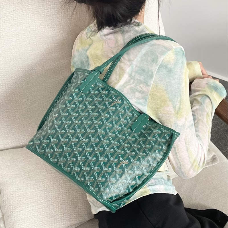 閒置新品GOYARD綠色全皮雙面mini tote托特包購物袋-16