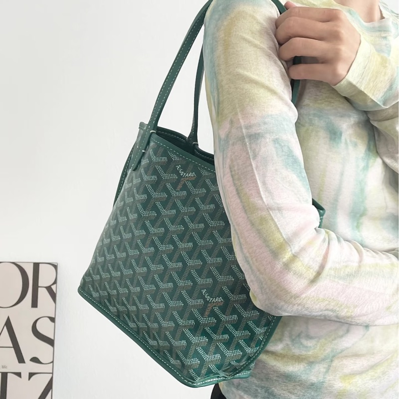 閒置新品GOYARD綠色全皮雙面mini tote托特包購物袋-17